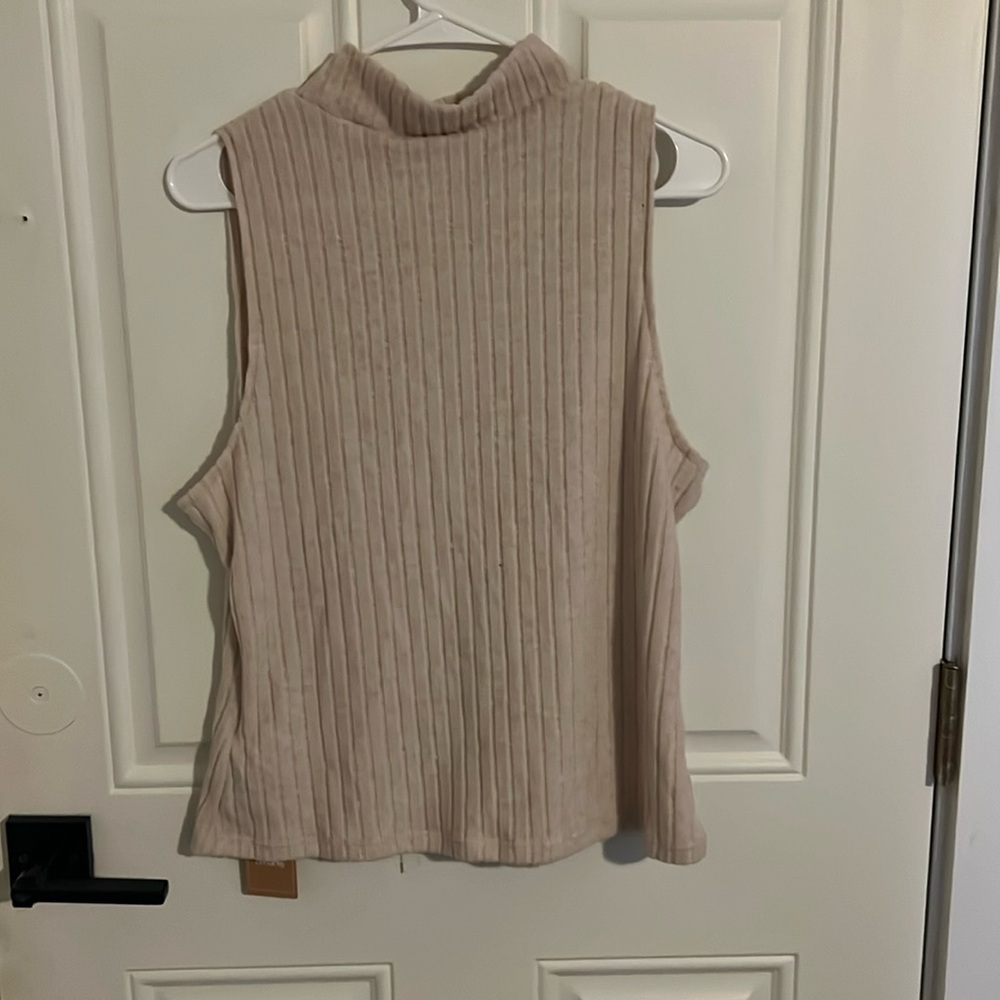 SHEIN tan mock turtle sleeveless top.